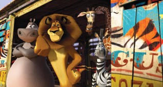 (Left to right) Gloria the Hippo (Jada Pinkett Smith), Alex the Lion (Ben Stiller), Melman the Giraffe (David Schwimmer) and Marty the Zebra (Chris Rock) join the circus in DreamWorks Animation's MADAGASCAR 3: EUROPE'S MOST WANTED, to be released by Paramount Pictures.