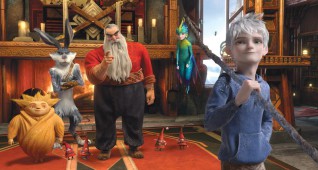 (Left to right) Sandman, Bunnymund (Hugh Jackman), North (Alec Baldwin), Tooth (Isla Fisher) and Jack Frost (Chris Pine) band together to defeat Pitch (Not pictured / Jude Law) in DreamWorks Animation's RISE OF THE GUARDIANS to be released by Paramount Pictures.