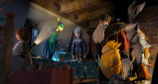 (Left to right)         Jamie (Dakota Goyo) awakens to find The Guardians?Tooth (Isla Fisher), Jack Frost (Chris Pine), North (Alec Baldwin), Sandman and Bunnymund (Hugh Jackman)?in his bedroom in DreamWorks Animation?s RISE OF THE GUARDIANS to be released by Paramount Pictures.