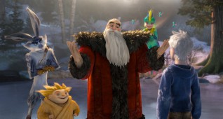 (Left to right)  Bunnymund (Hugh Jackman), Sandman, North (Alec Baldwin) and Tooth (Isla Fisher) welcome Jack Frost (Chris Pine) in DreamWorks Animation’s RISE OF THE GUARDIANS to be released by Paramount Pictures.
RG-010